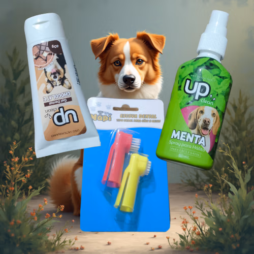 Kit Higiene Bucal Pet Completo para Cães e Gatos – Gel Dental + Escova Dental Dedeira + Spray para Mau Hálito | Saúde Oral, Hálito Fresco e Bem-Estar Diário